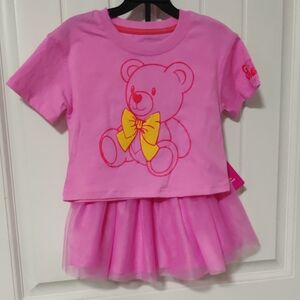 Pink Teddy Bear Double Sided T-Shirt and Tulle Tutu Skirt Set
